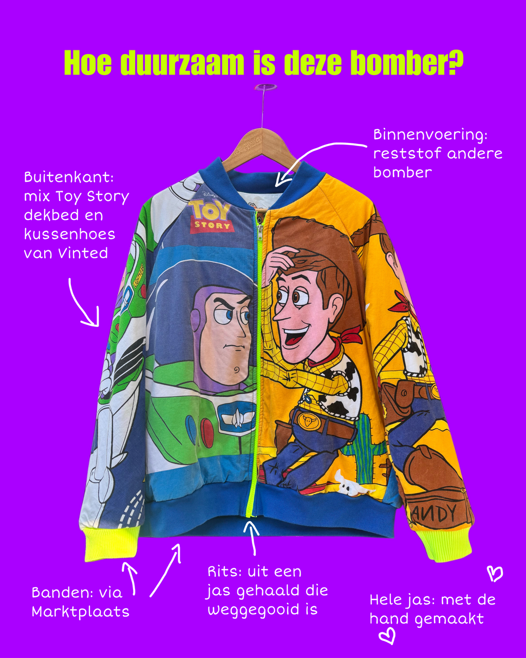 Bomber -  Toy Story mix neon gele rits